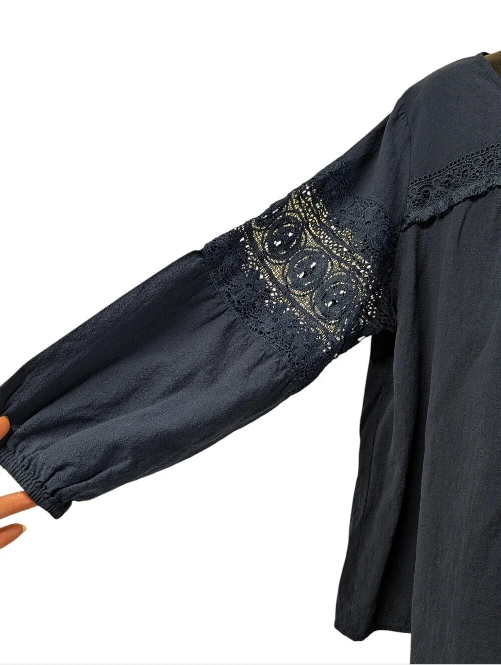 BloomChic Crochet Lace Sleeve Blouse Plus Size 18 20 Navy Boho Cotton Top - Picture 6 of 10